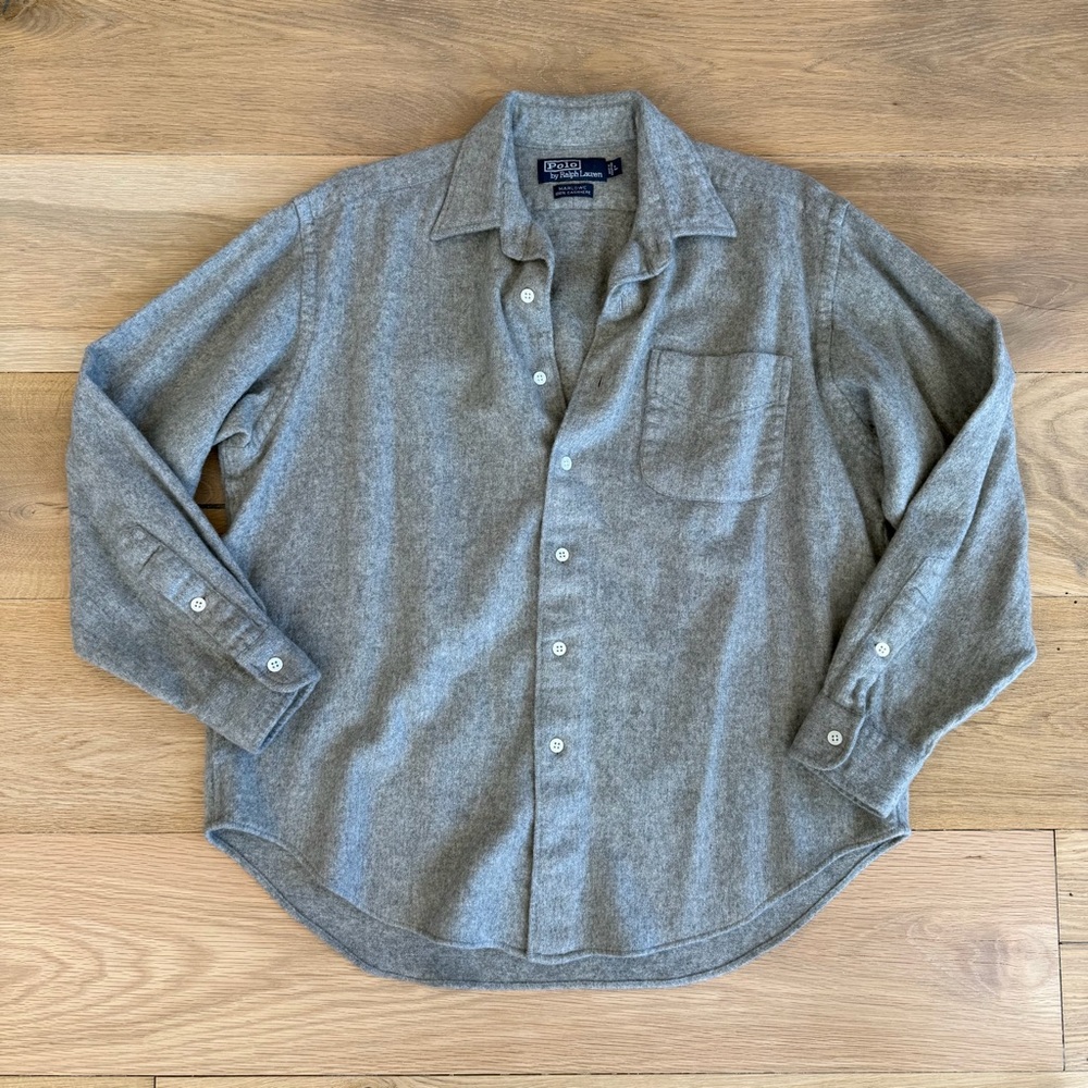100% Cashmere Ralph Lauren Polo Heather Gray Button Front Shirt